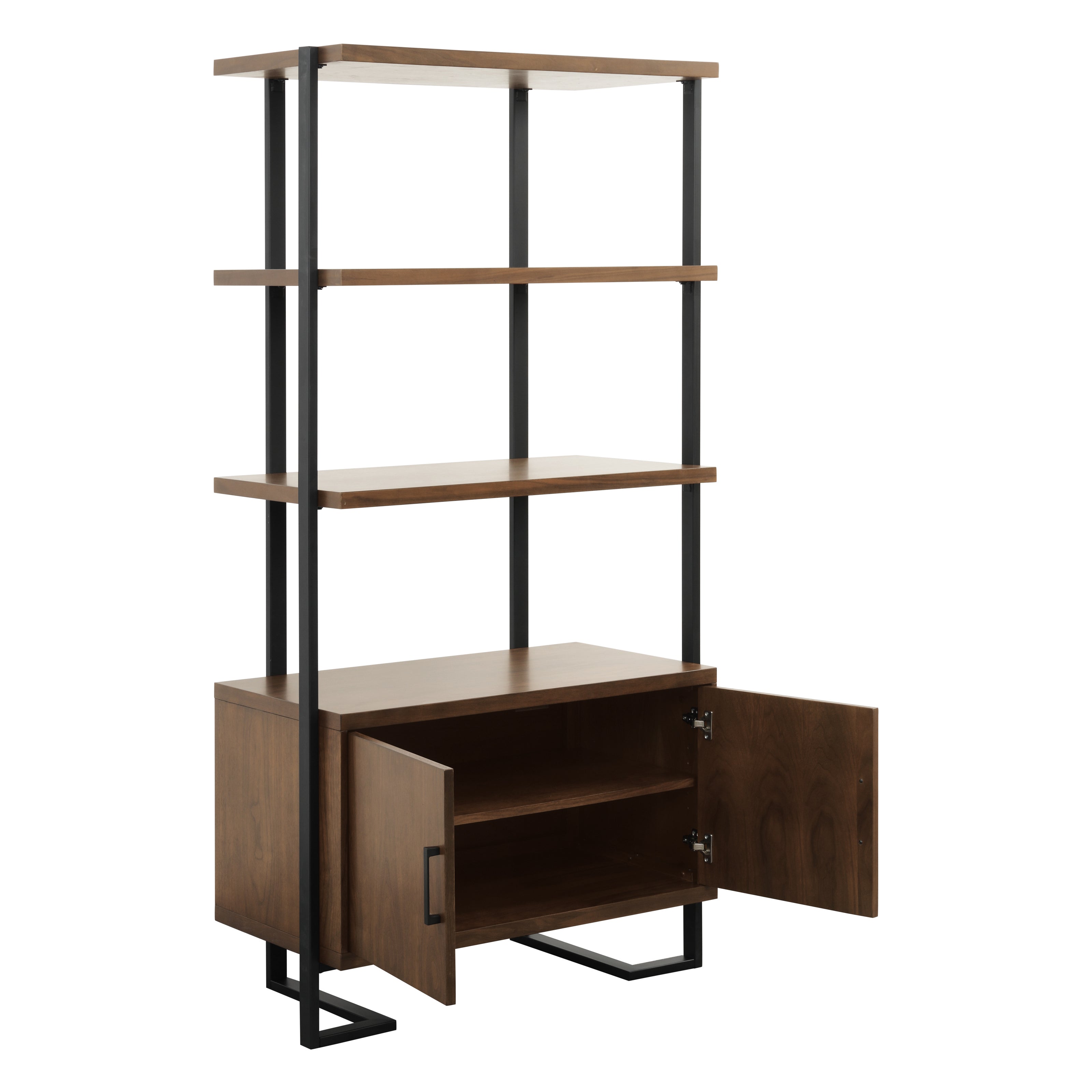 Walnut & Black Metal Bookcase