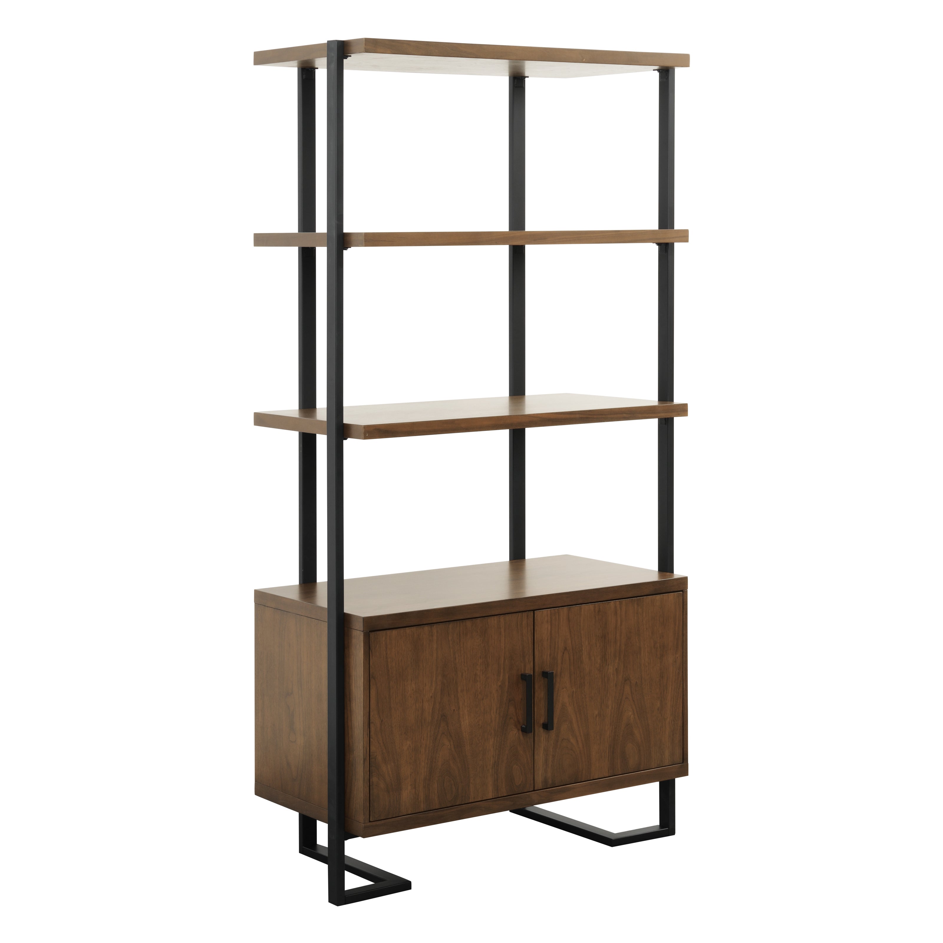 Walnut & Black Metal Bookcase