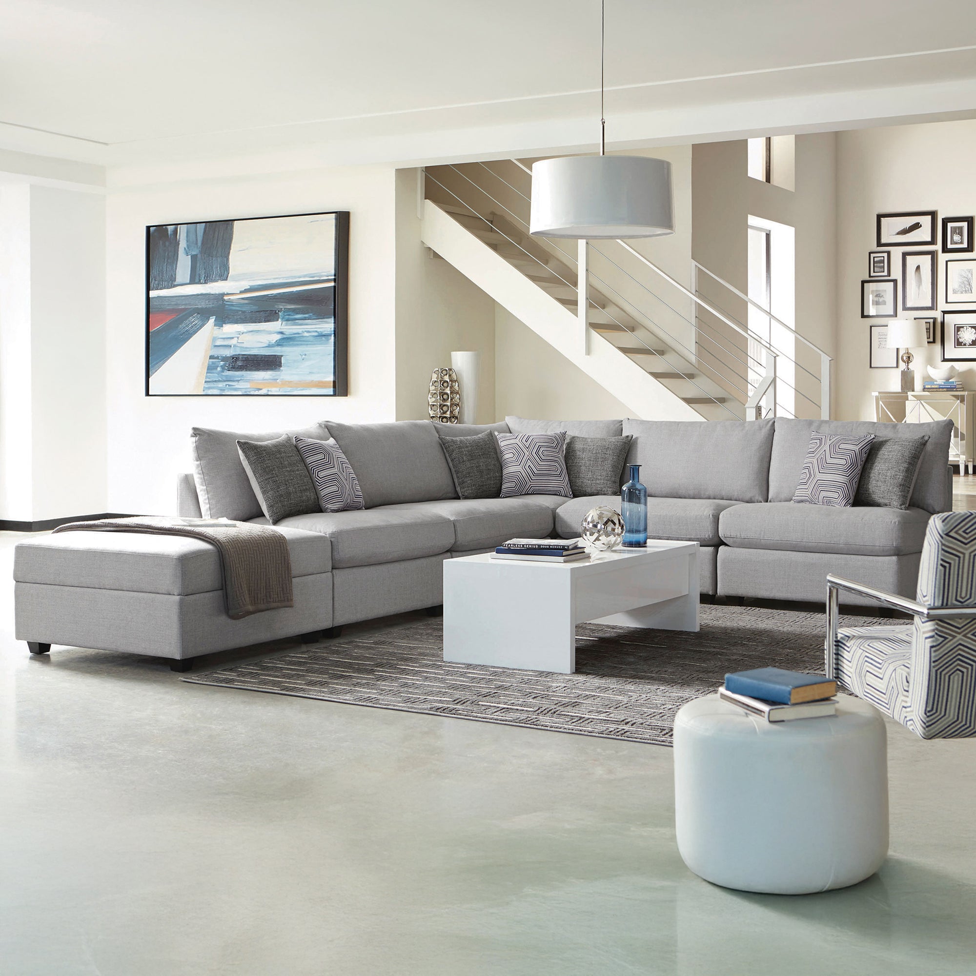 Gray 6-Piece Modular Sectional with Storage Ottoman