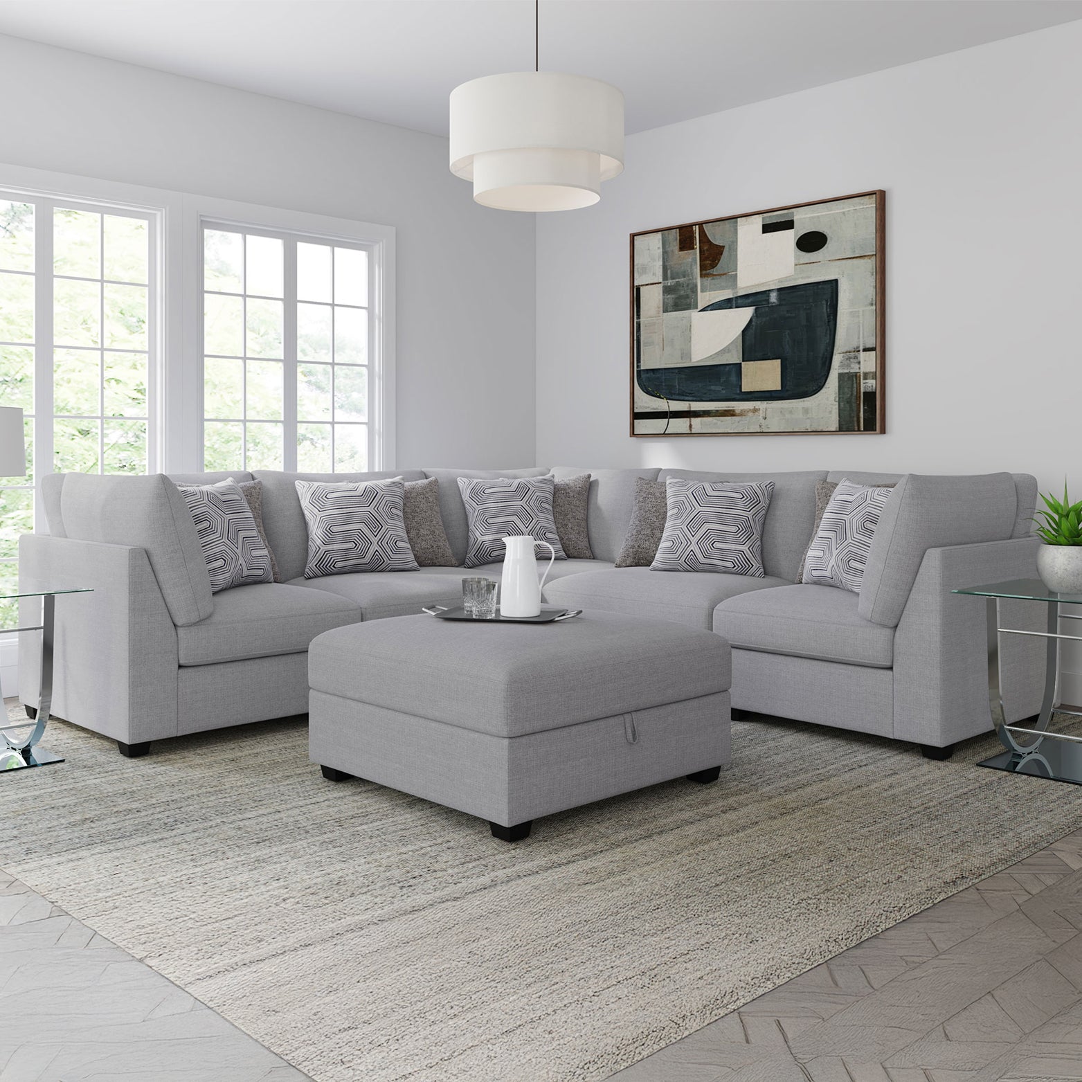 Gray 6-Piece Modular Sectional with Storage Ottoman