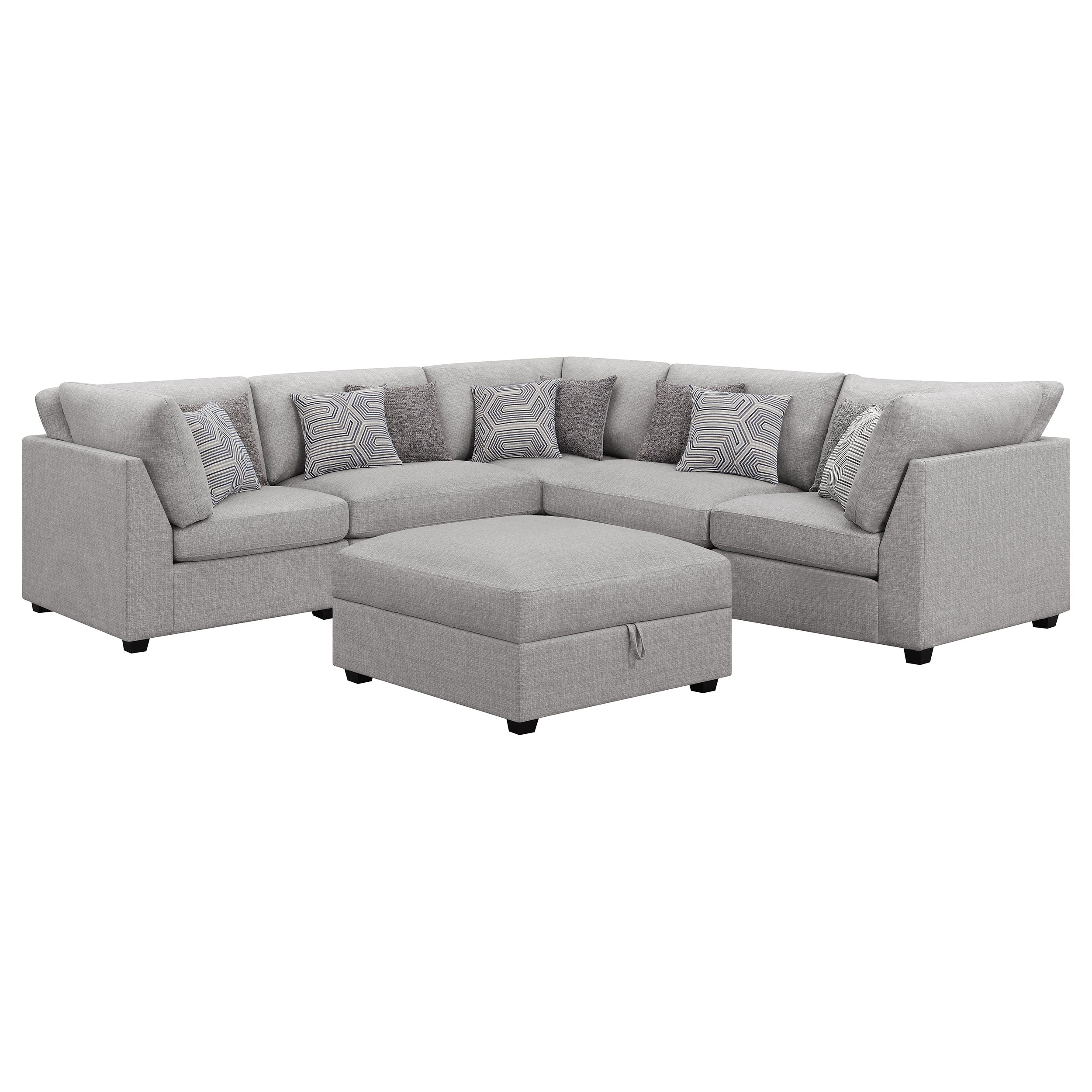 Gray 6-Piece Modular Sectional with Storage Ottoman
