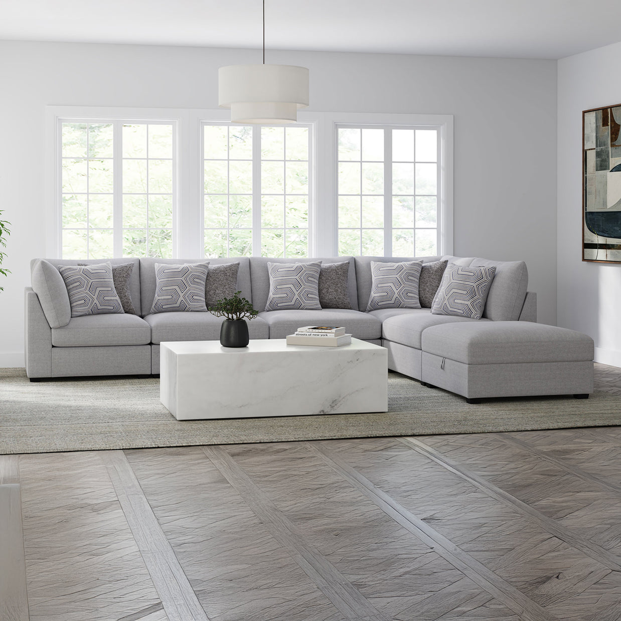 Gray 6-Piece Modular Sectional with Storage Ottoman