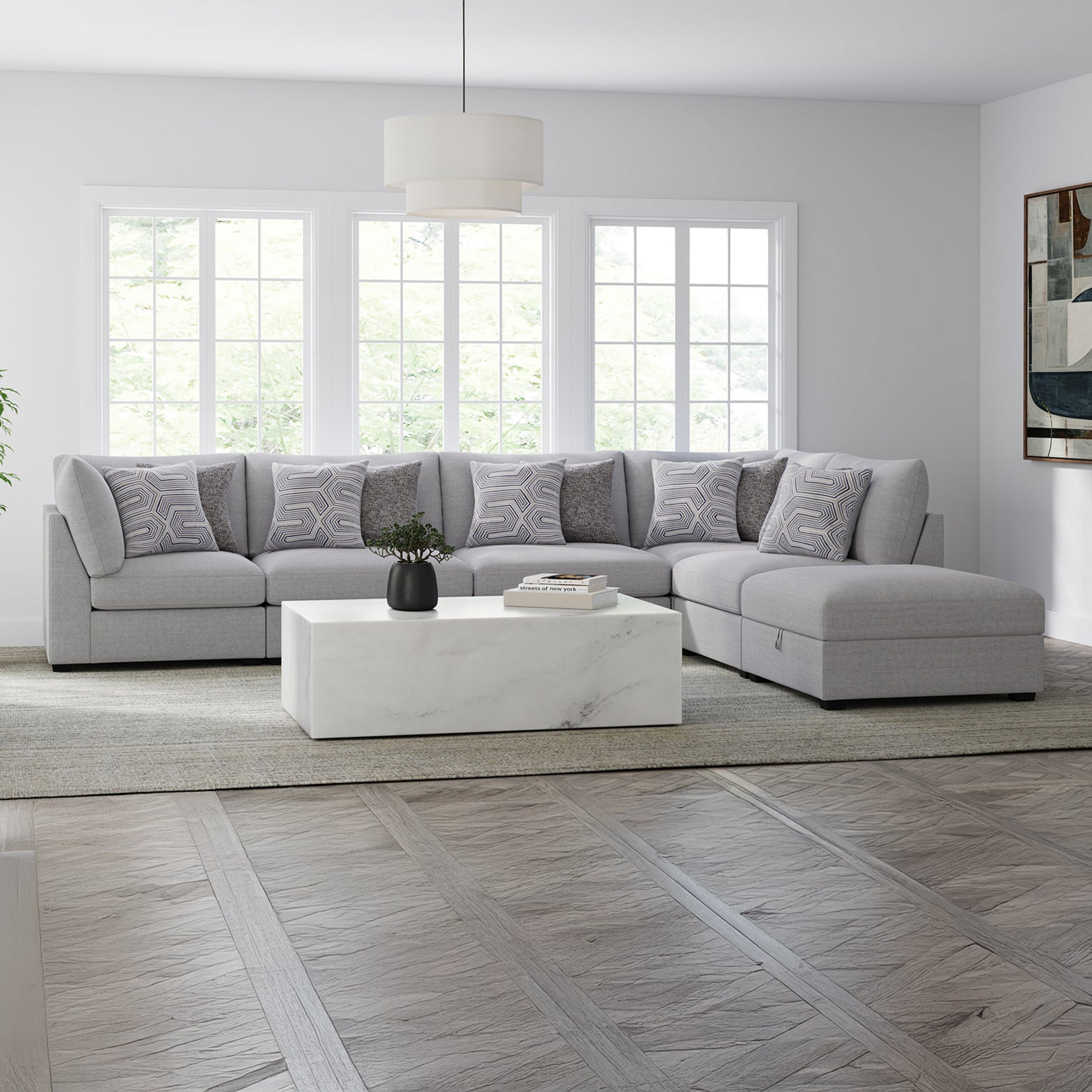 Gray 6-Piece Modular Sectional with Storage Ottoman