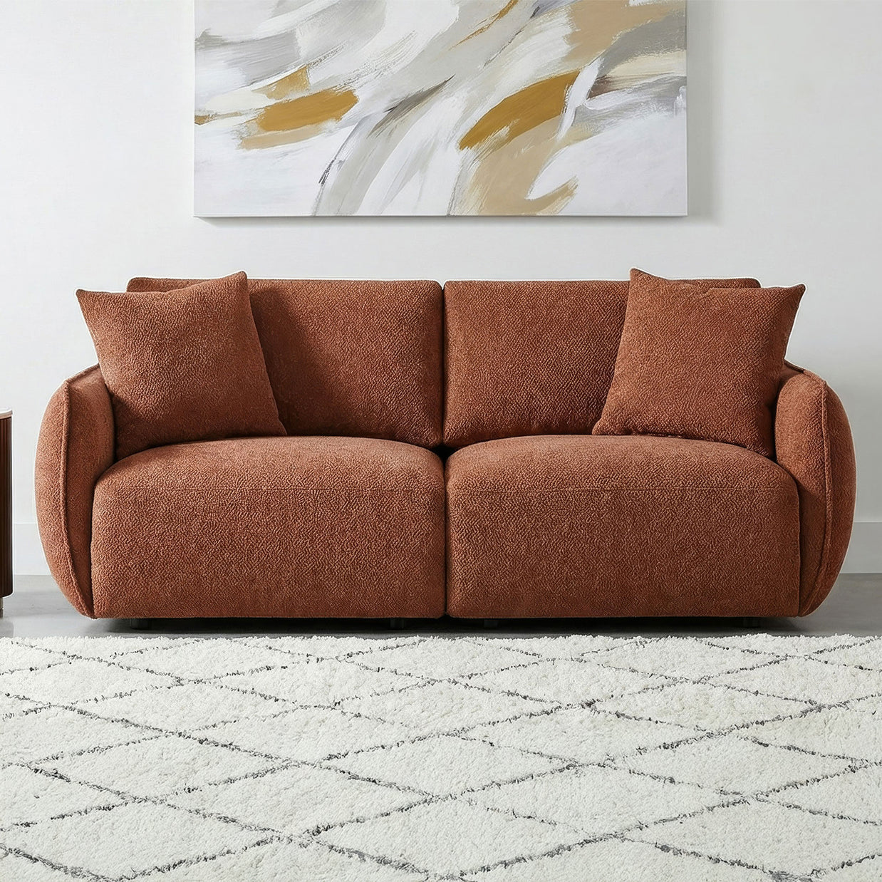 Orange Chenille Upholstered Lounge Loveseat