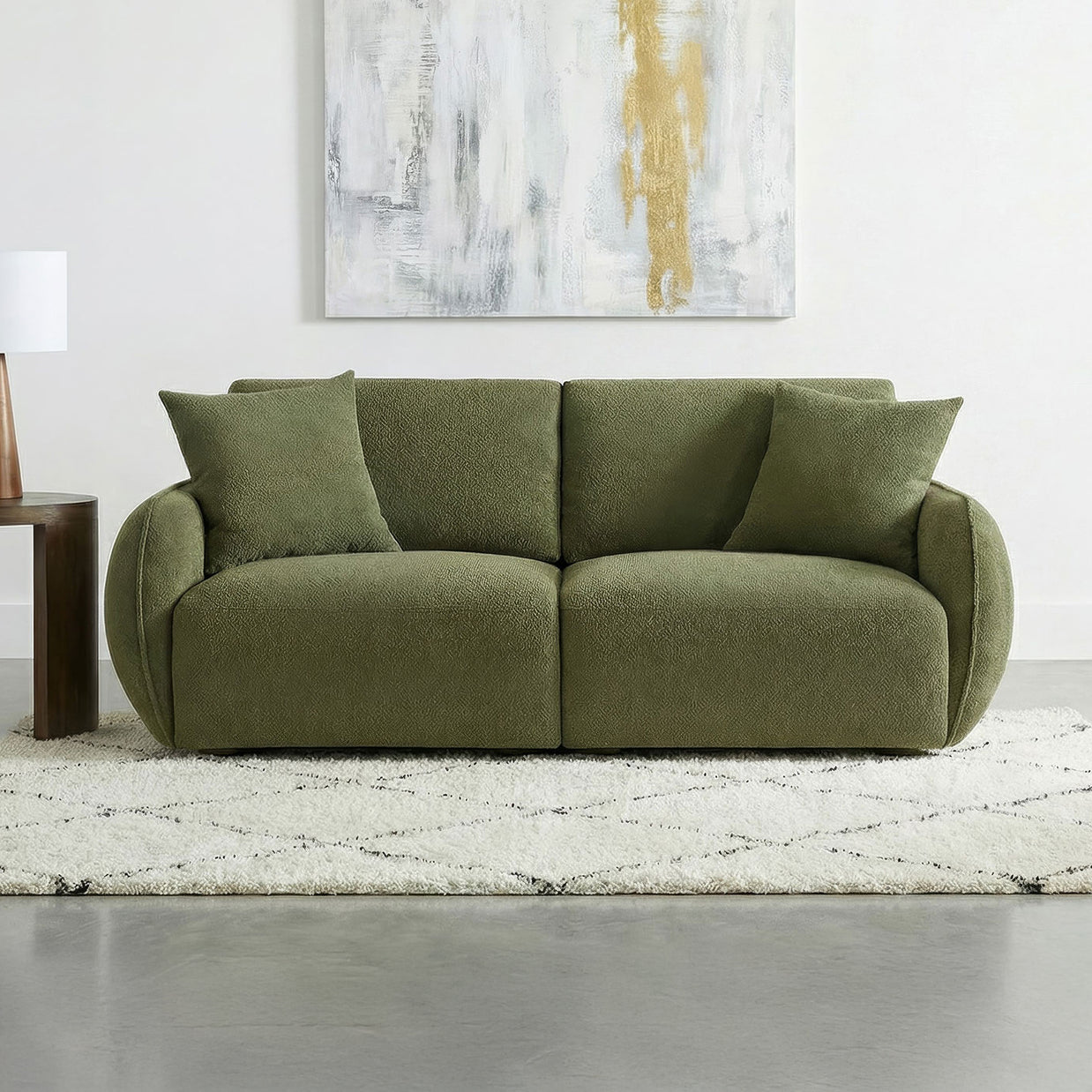 Olive Green Chenille Lounge Loveseat