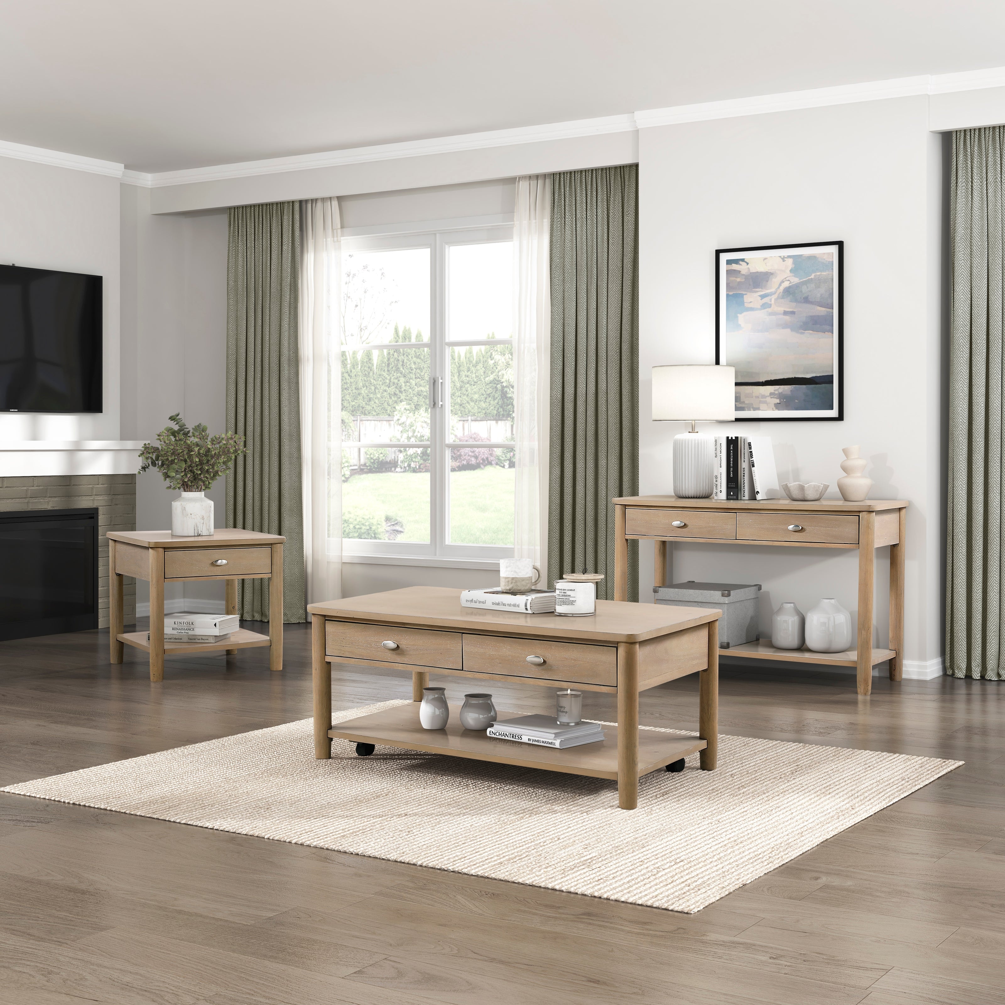 Natural Light Acacia Wood Sofa Table