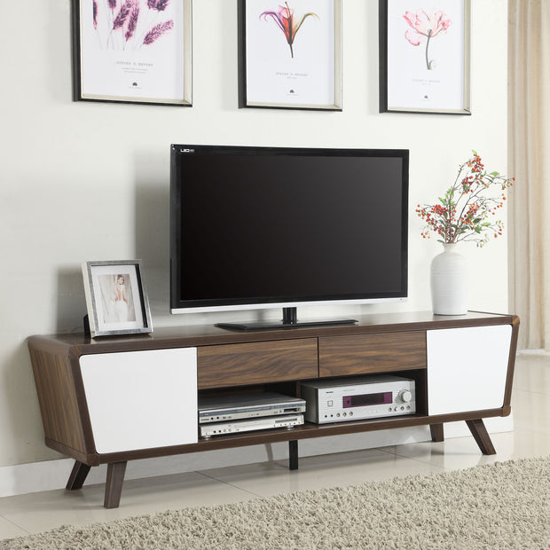 Modern TV Stand in Dark Walnut with Glossy White Doors
