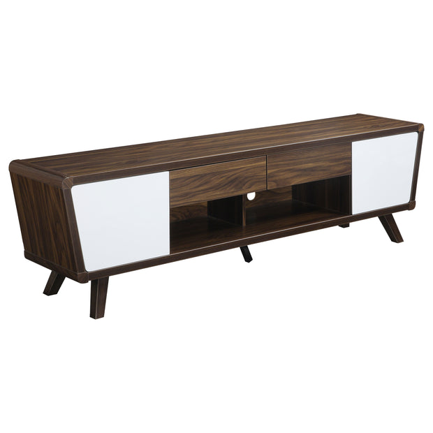 Modern TV Stand in Dark Walnut with Glossy White Doors
