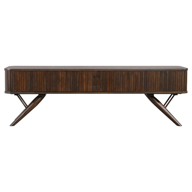 Wood 71-inch TV Stand with Sliding Doors Walnut
