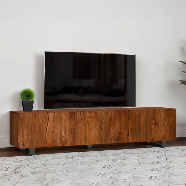 Mango Wood TV Stand with Curved Doors