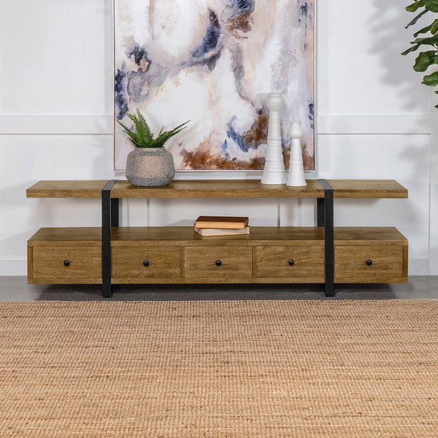 Otto 5 Drawer Mango Wood 70 Inch TV Stand Media Console Brown