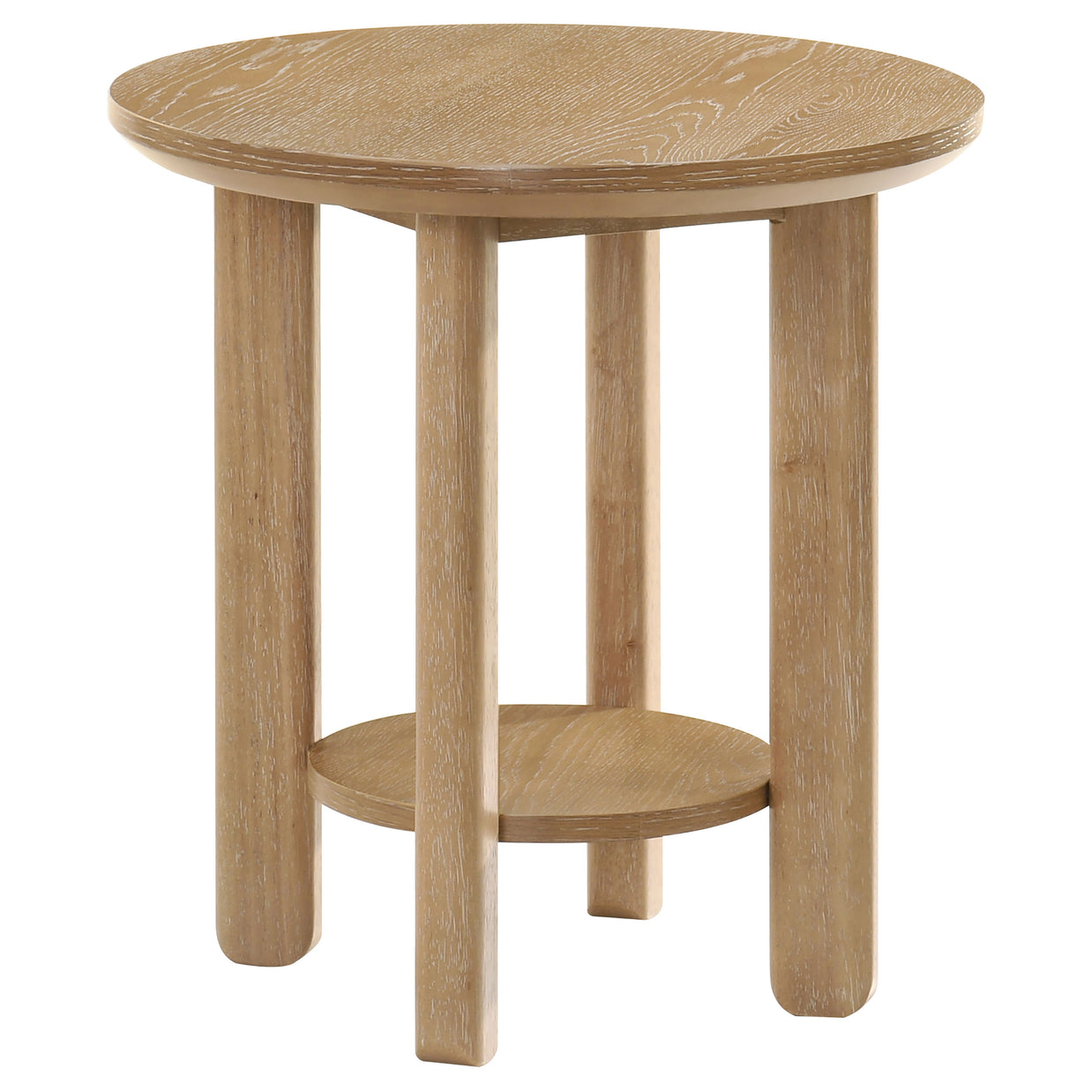 Round Wood Side Table with Shelf
