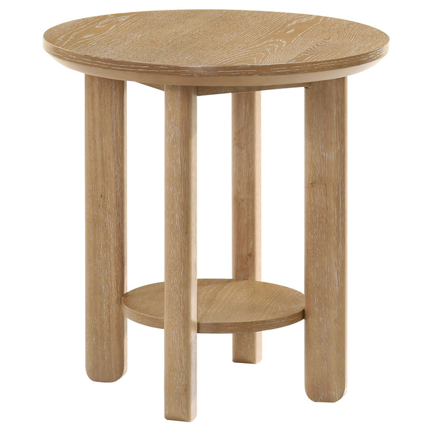 Round Wood Side Table with Shelf