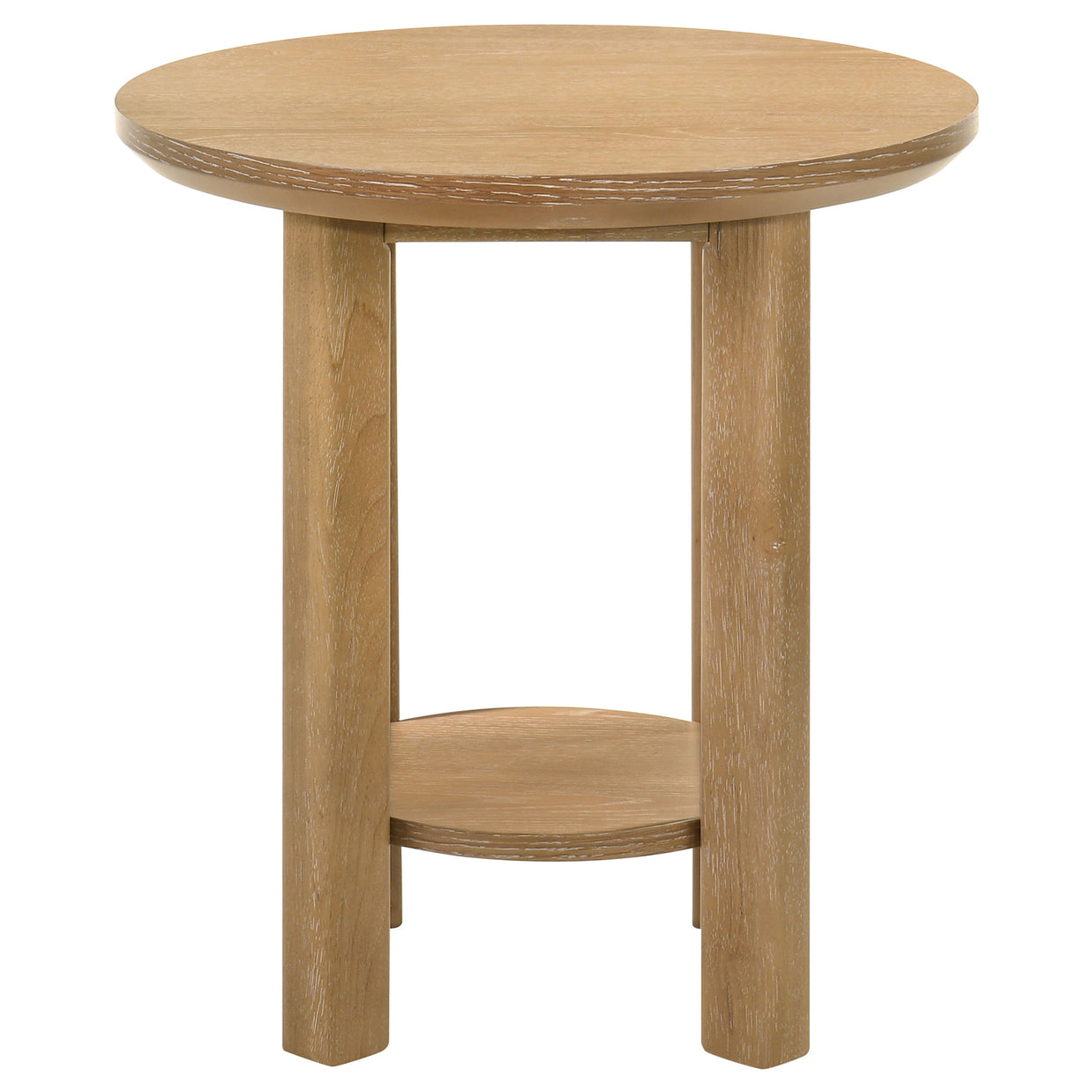 Round Wood Side Table with Shelf