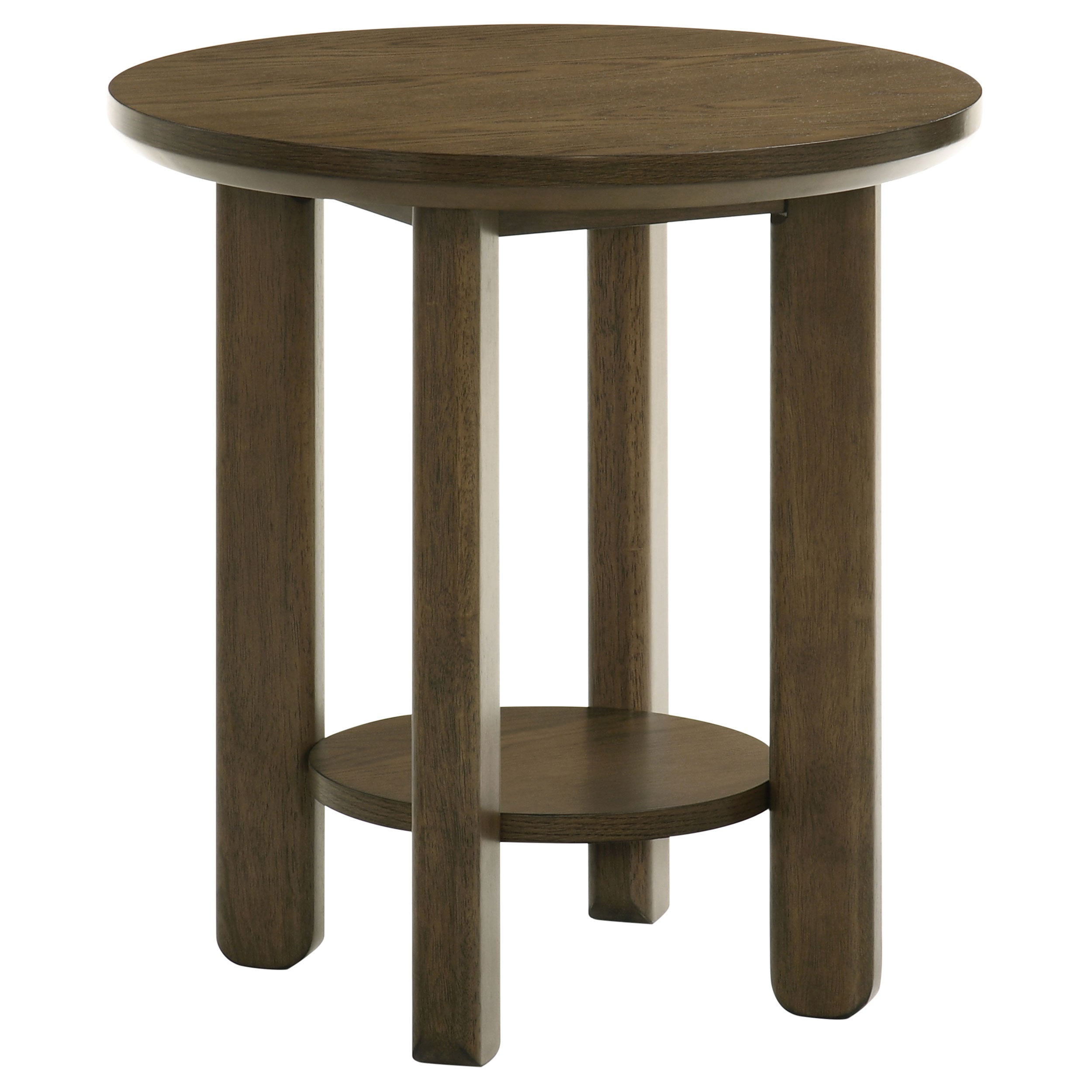 Round Wood Side Table with Shelf