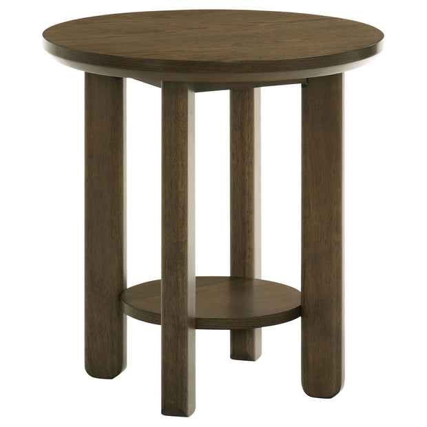 Round Wood Side Table with Shelf