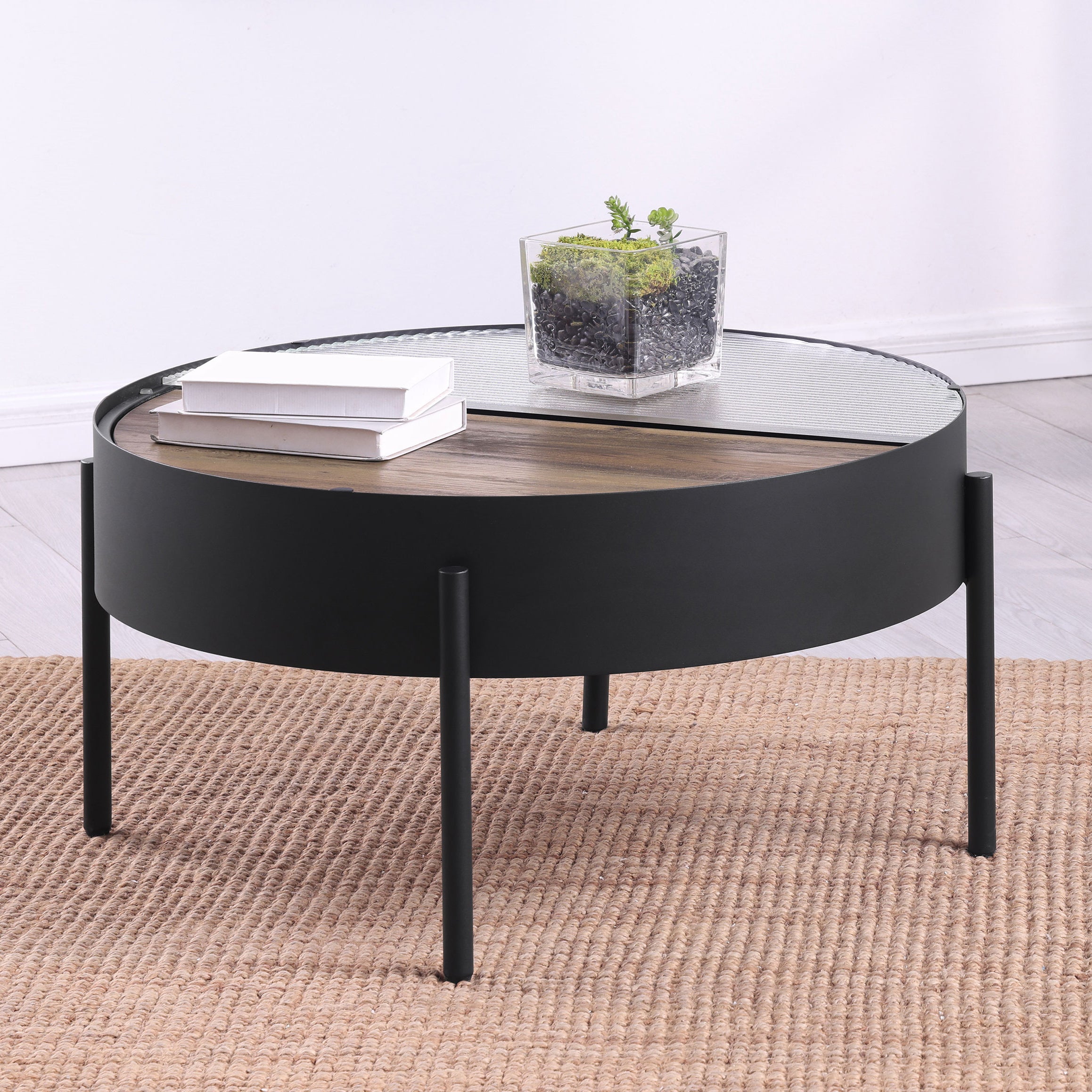 Round Coffee Table with Hidden Storage