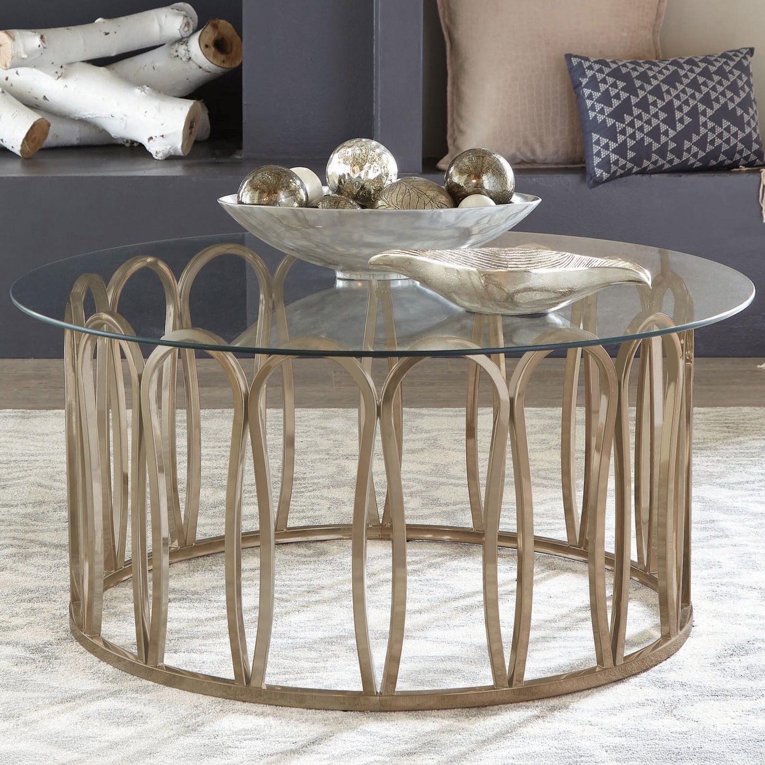 Round Glass & Brass Finish Coffee Table