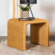 Square Woven Rattan End Table with Waterfall Edges