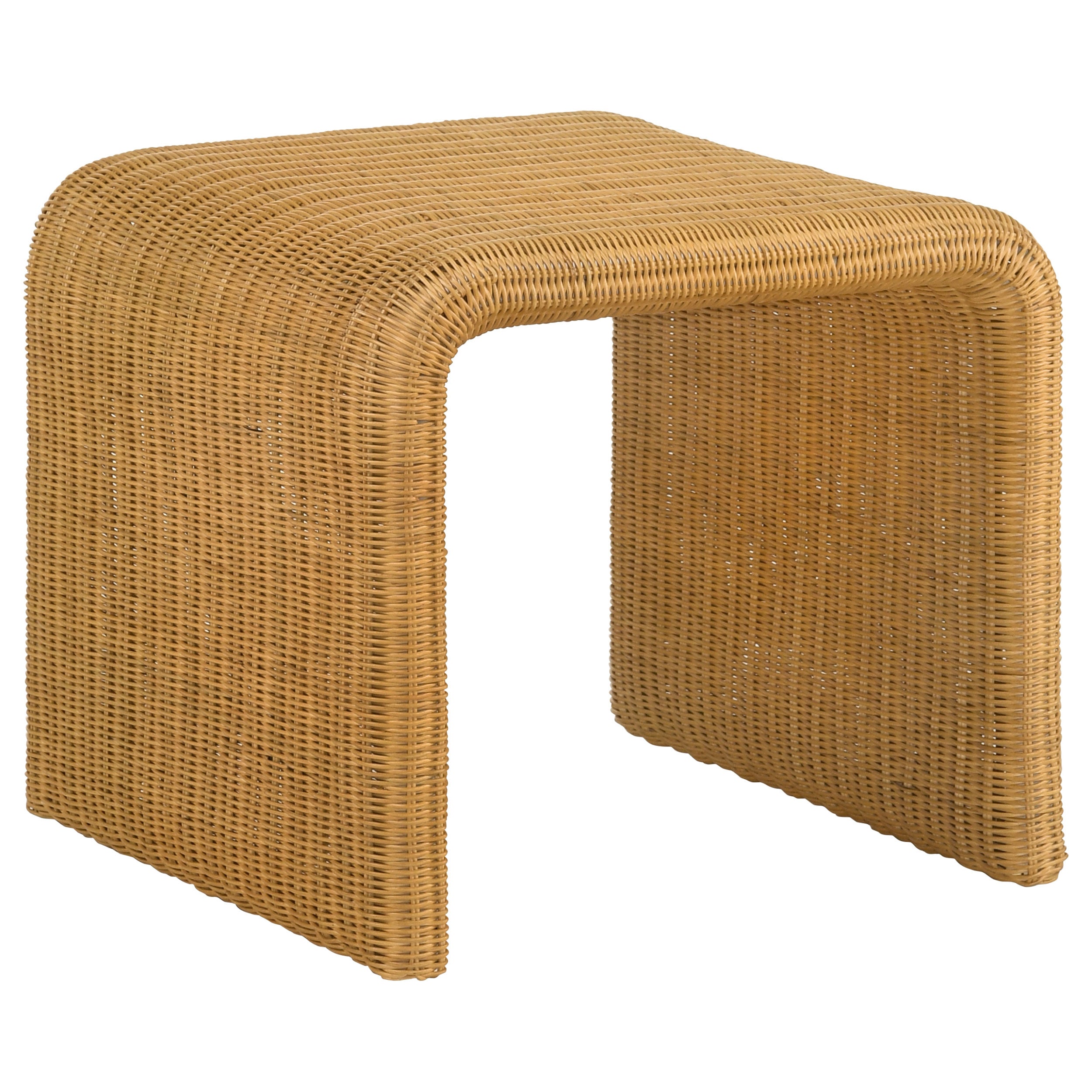 Square Woven Rattan End Table with Waterfall Edges