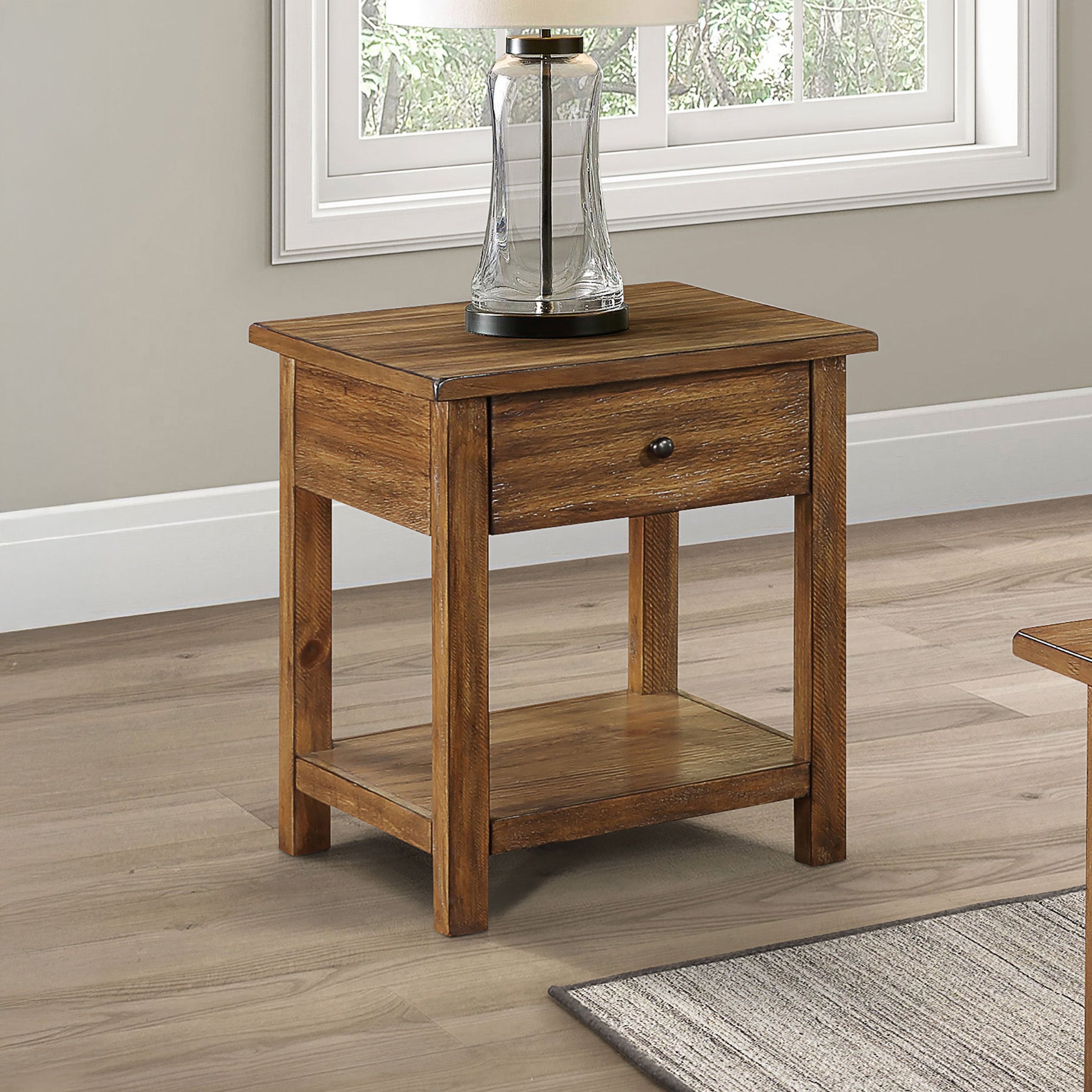 1-Drawer Wood End Table with Shelf