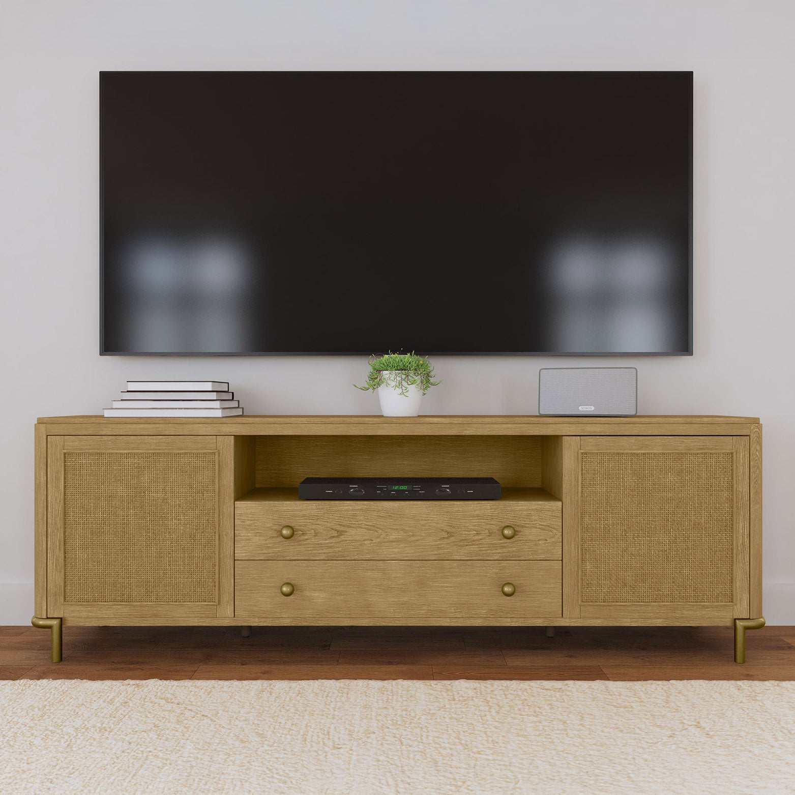 Cane 2-Door TV Stand Media Console Sand Wash