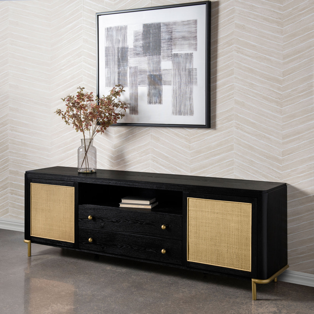 Cane 2-Door TV Stand Media Console Sand Wash