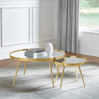 Round Mirror Top Nesting Coffee Table 2-Piece Set – Gold