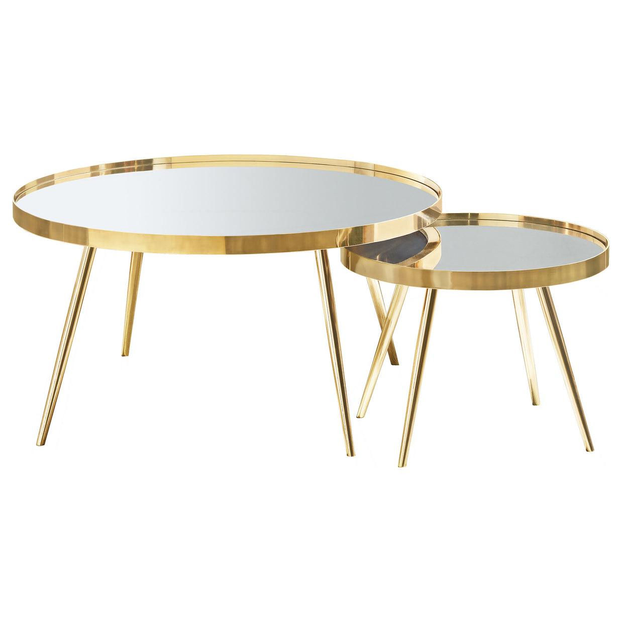 Round Mirror Top Nesting Coffee Table 2-Piece Set – Gold