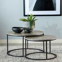 2-Piece Round Faux Marble Nesting Coffee Table Set – Grey