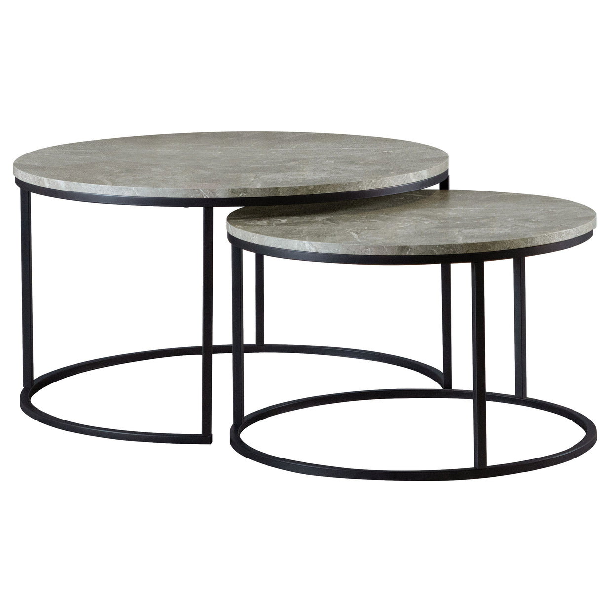 2-Piece Round Faux Marble Nesting Coffee Table Set – Grey