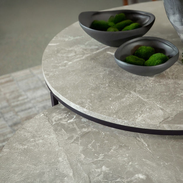 2-Piece Round Faux Marble Nesting Coffee Table Set – Grey