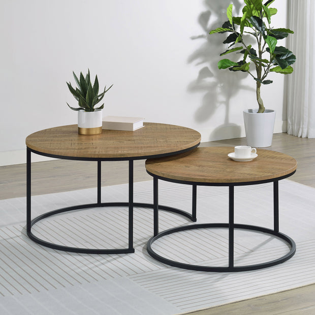 2-Piece Round Faux Marble Nesting Coffee Table Set – Grey