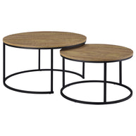 2-Piece Round Faux Marble Nesting Coffee Table Set – Grey