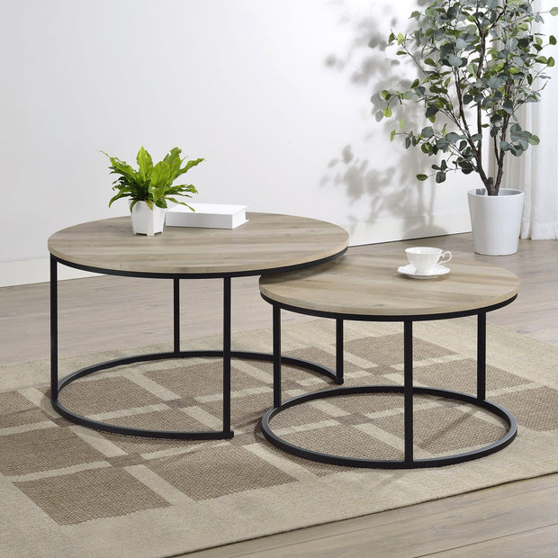 2-Piece Round Faux Marble Nesting Coffee Table Set – Grey