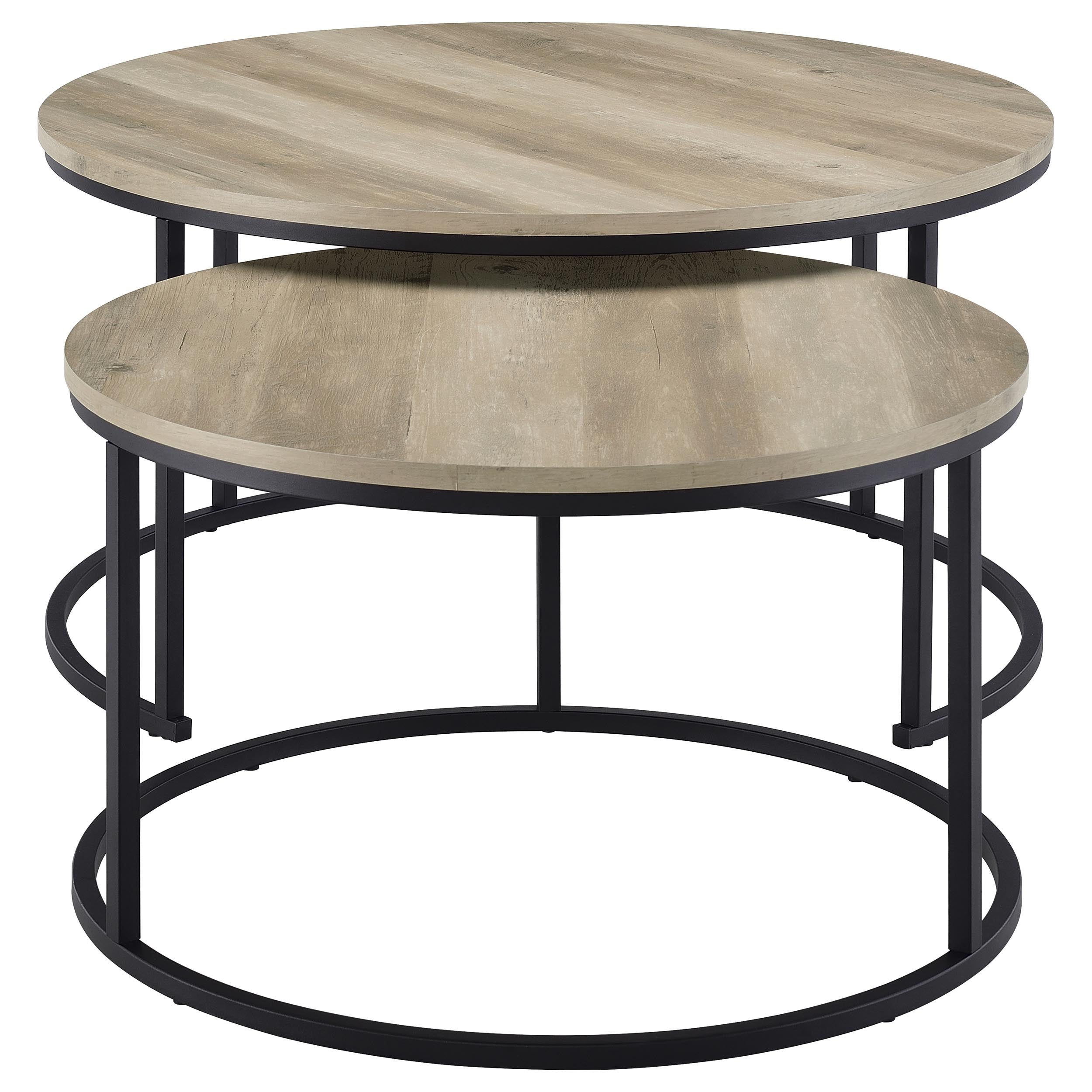 2-Piece Round Faux Marble Nesting Coffee Table Set – Grey