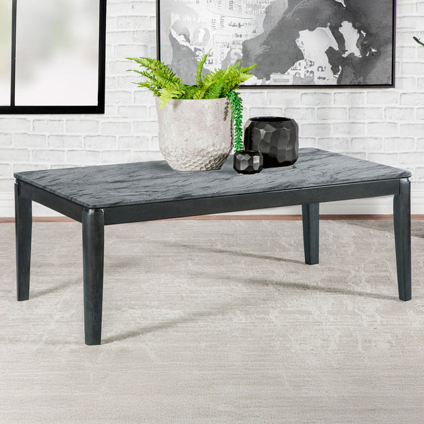 Gray Faux Marble Coffee Table with Black Wood Frame