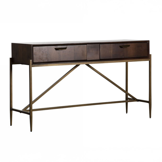 Modern Acacia & Antique Brass Sofa Table