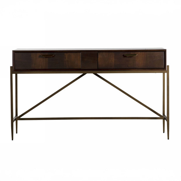Modern Acacia & Antique Brass Sofa Table