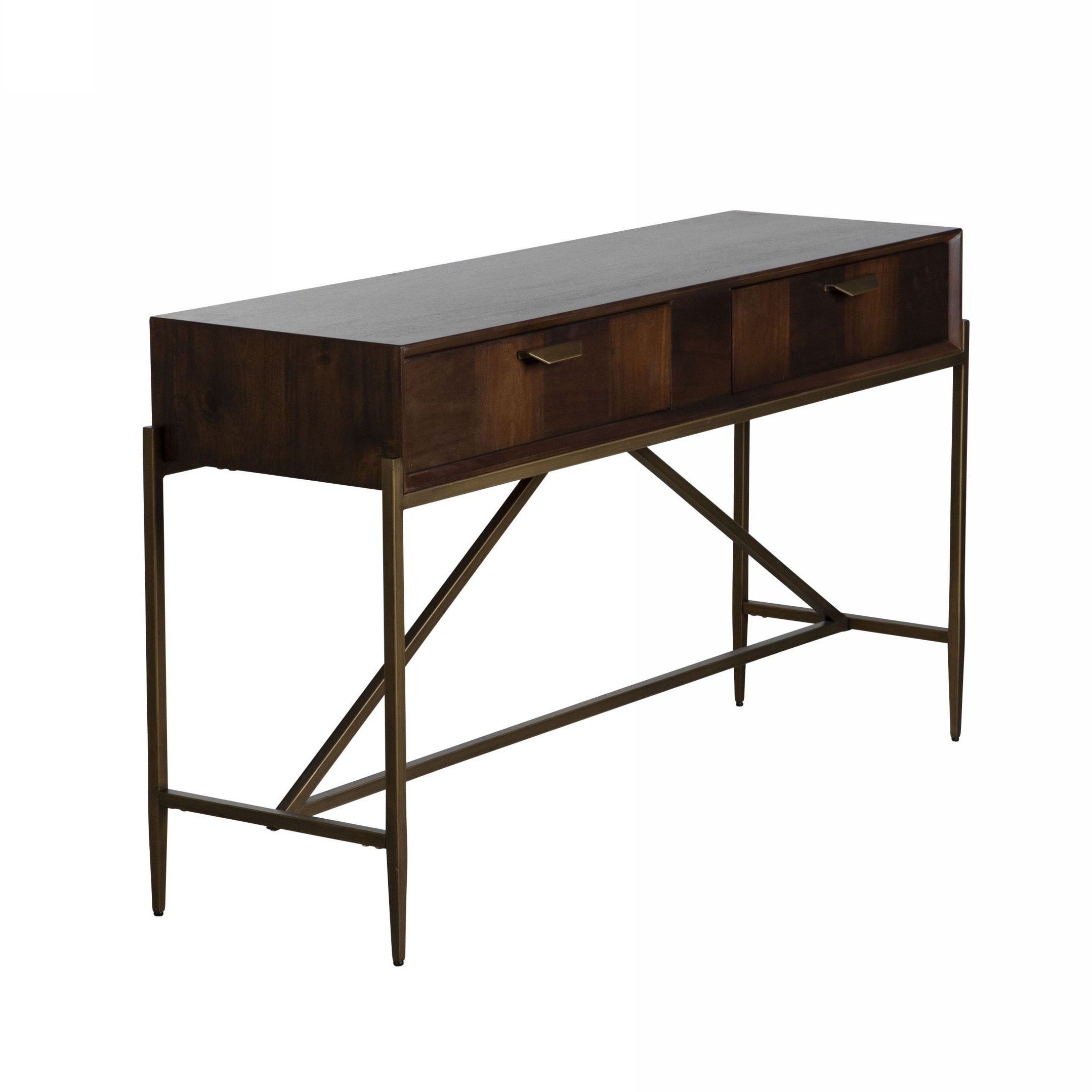 Modern Acacia & Antique Brass Sofa Table