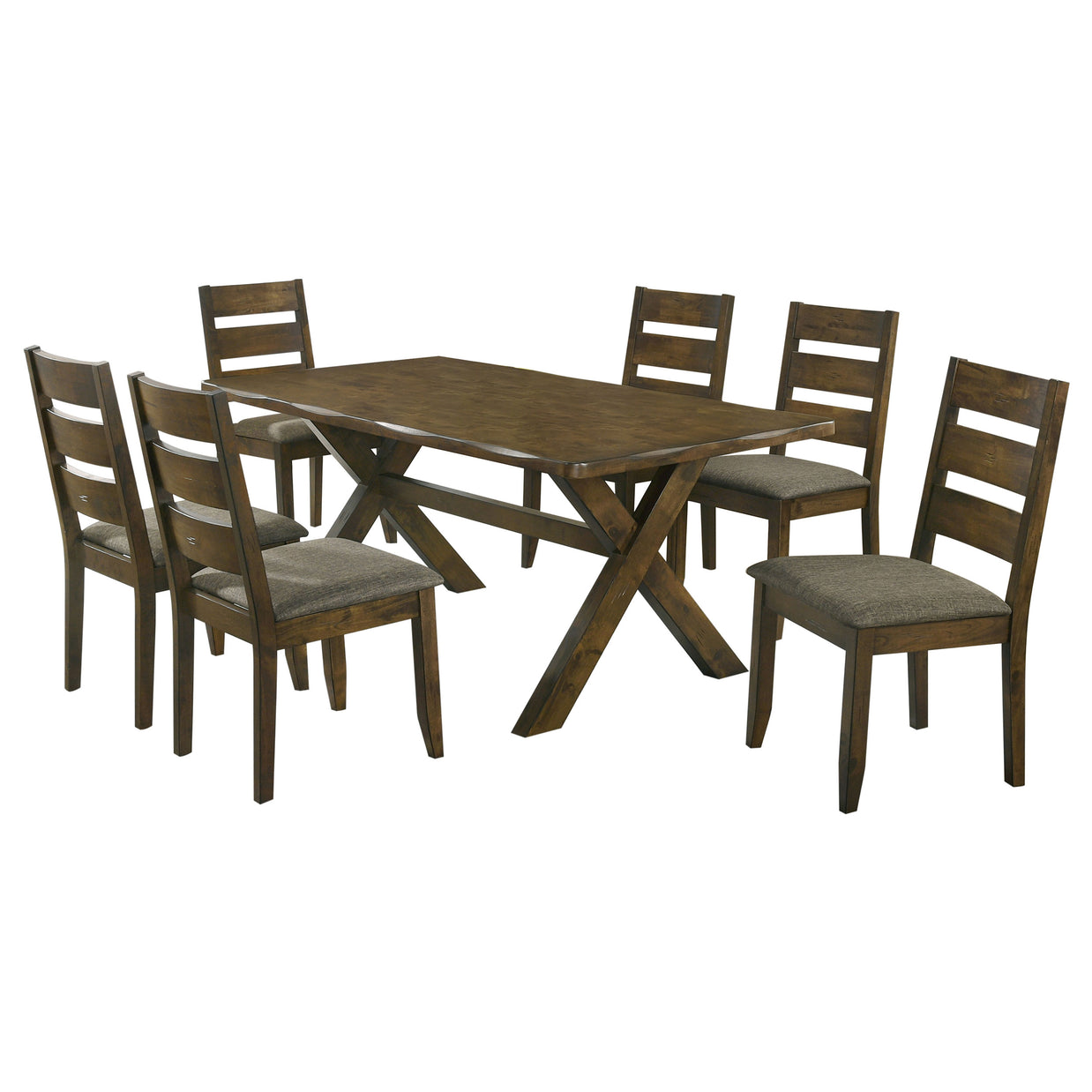 7-piece farmhouse dining set with table and six ladder back chairs