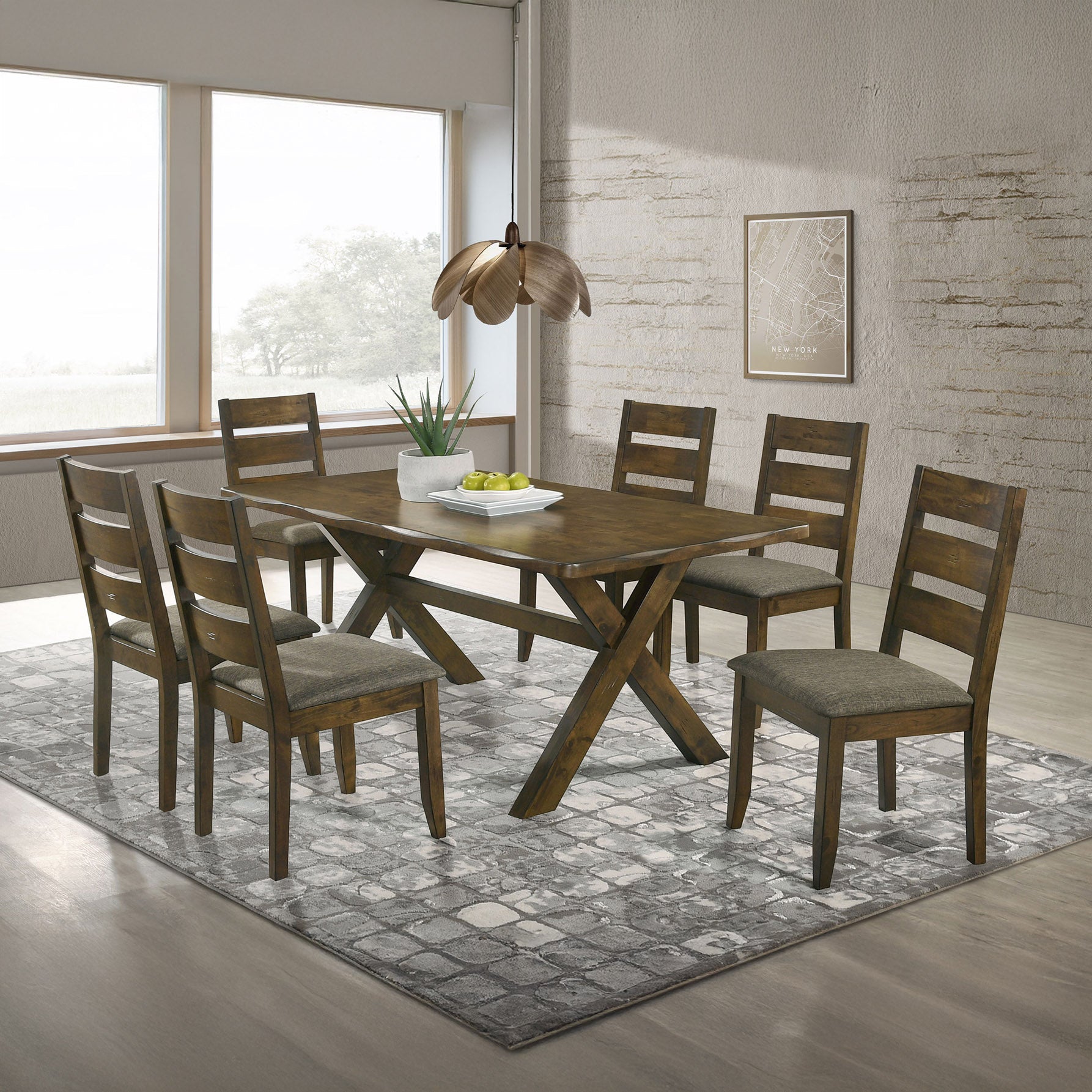 Farmhouse trestle dining set in Long Beach cottage kitchen