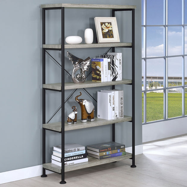 Vertical Gray Driftwood & Black Finish Bookcase