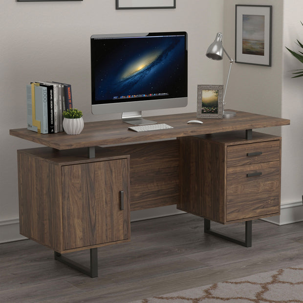 Aged Walnut Office Desk with Storage & File Cabinet