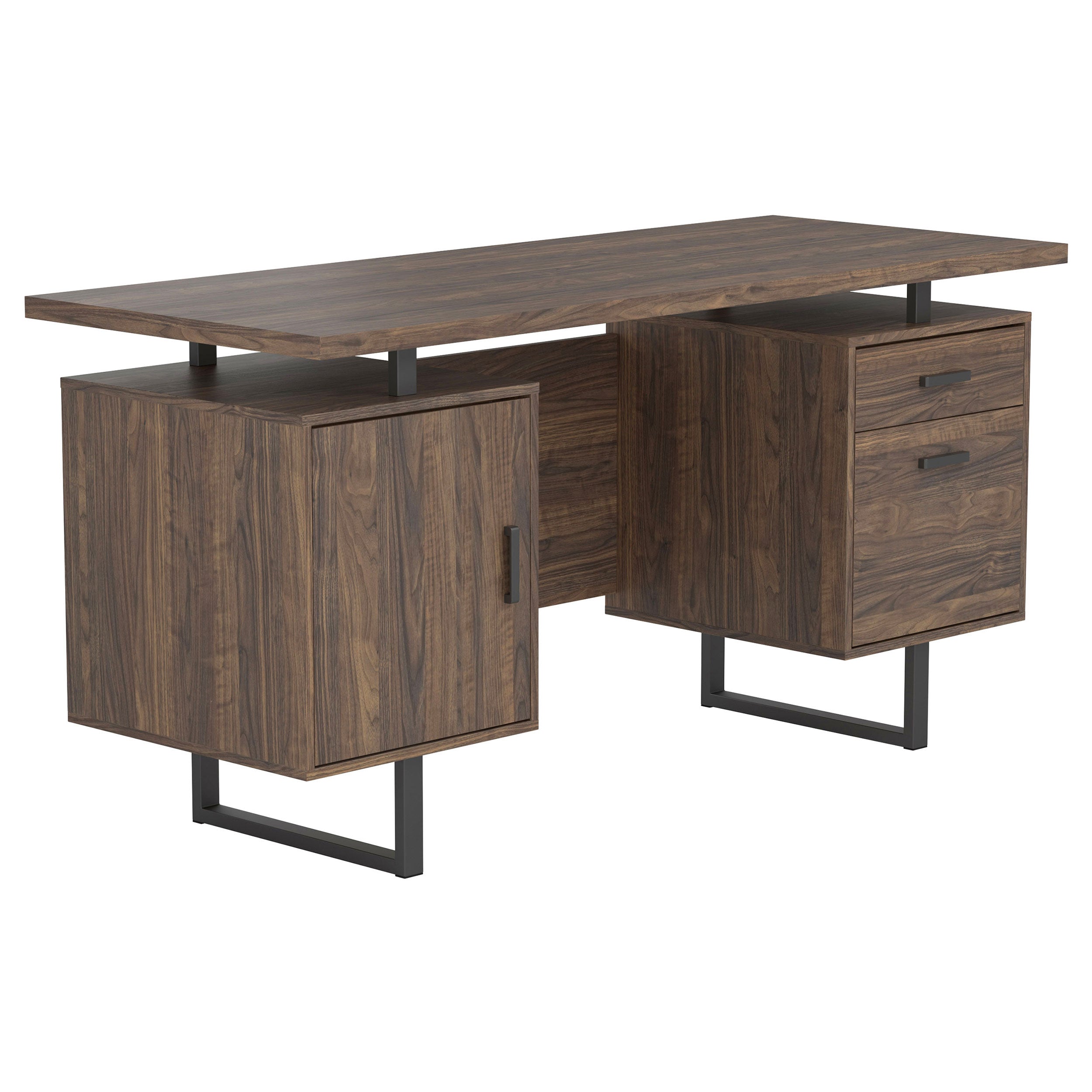 Aged Walnut Office Desk with Storage & File Cabinet