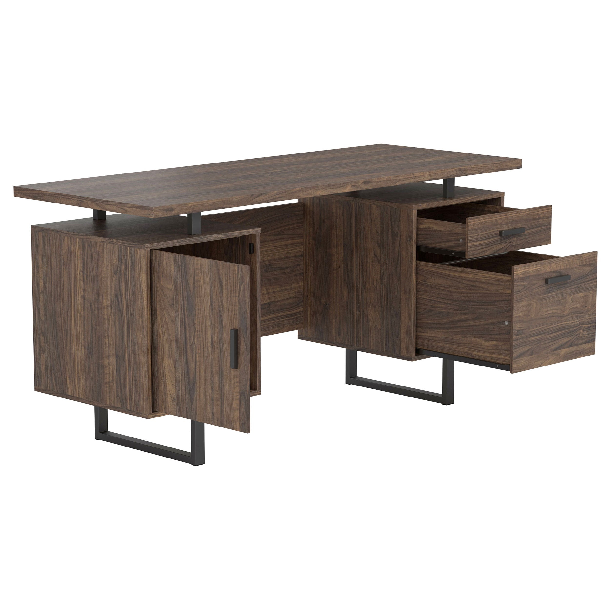 Aged Walnut Office Desk with Storage & File Cabinet