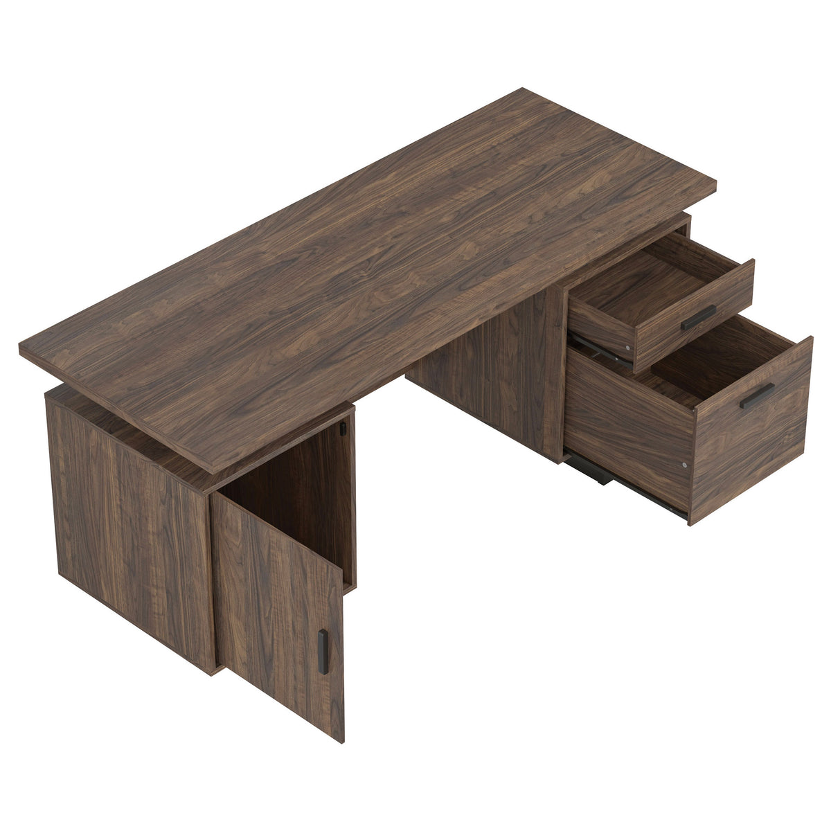 Aged Walnut Office Desk with Storage & File Cabinet