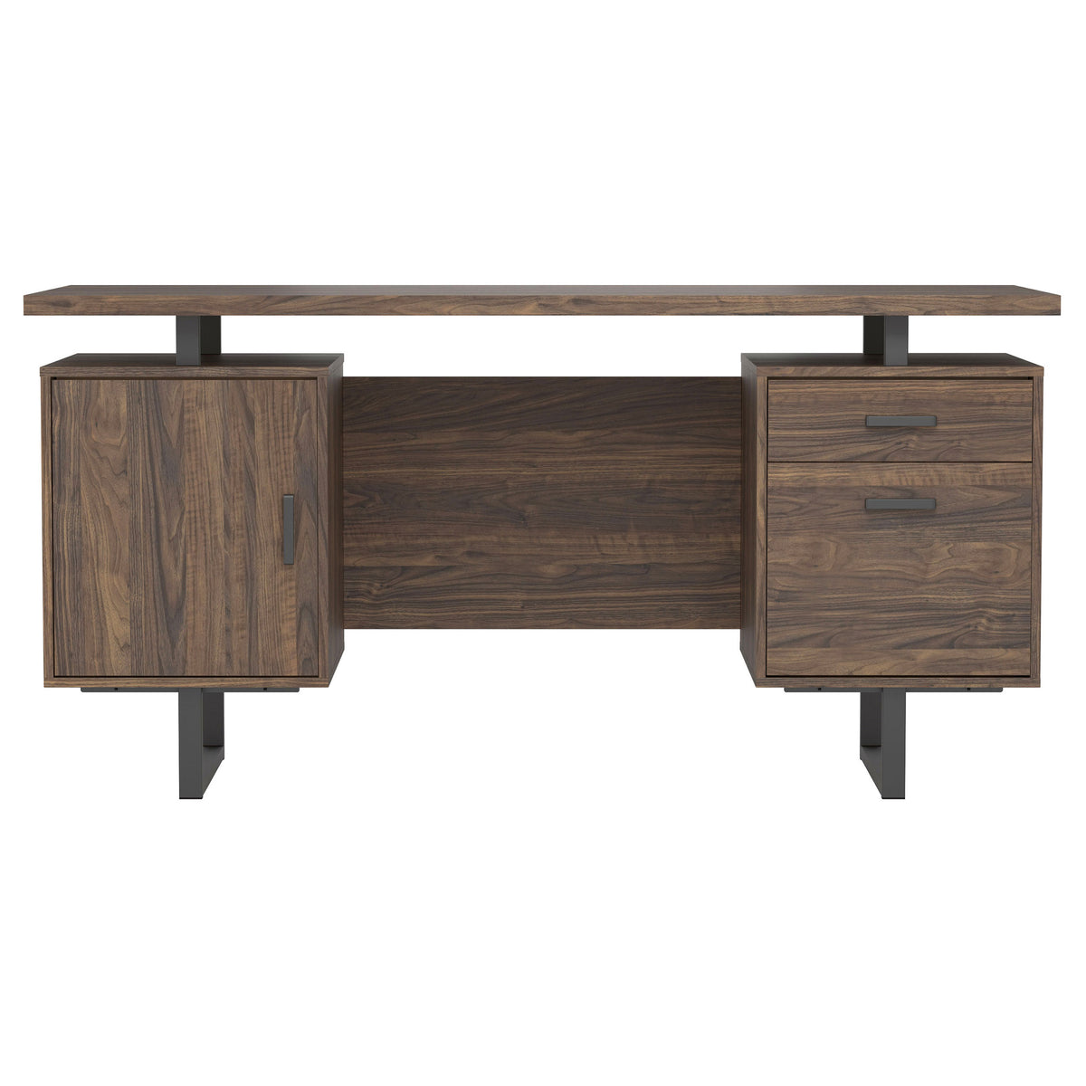 Aged Walnut Office Desk with Storage & File Cabinet