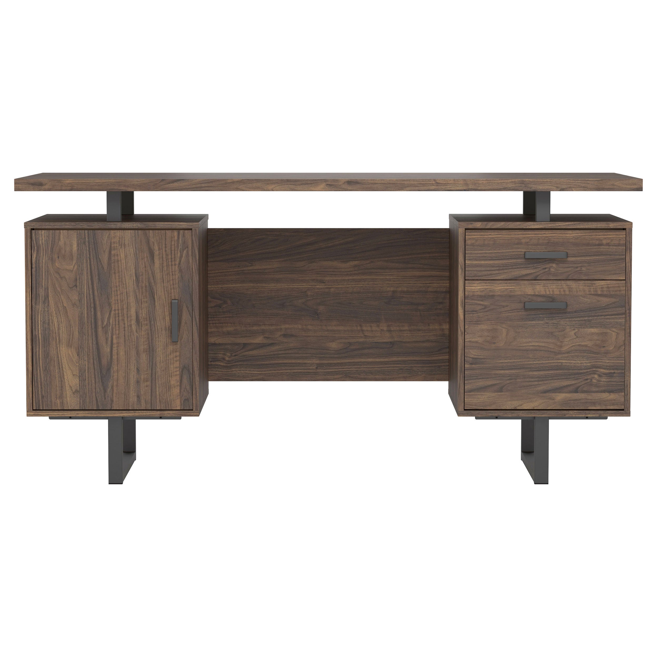 Aged Walnut Office Desk with Storage & File Cabinet