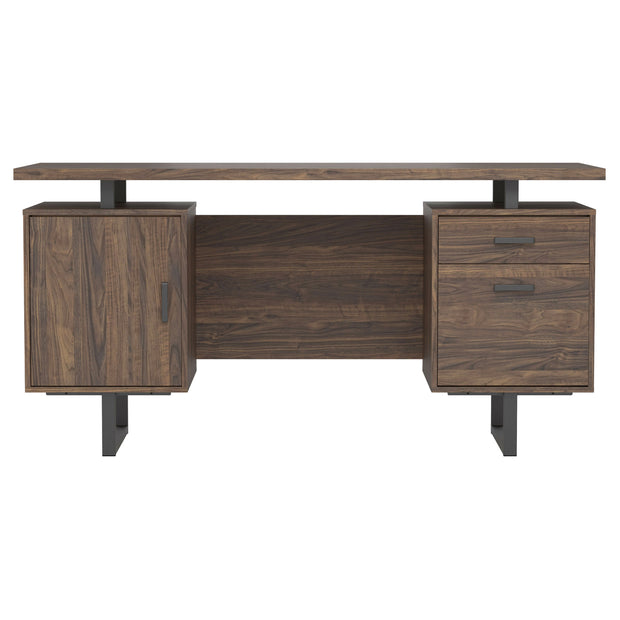 Aged Walnut Office Desk with Storage & File Cabinet